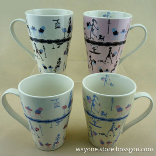 2-piece Mug Set with Fashionable Design (Ladies, Pet Dogs, Bags), Made of New Bone China/Porcelain